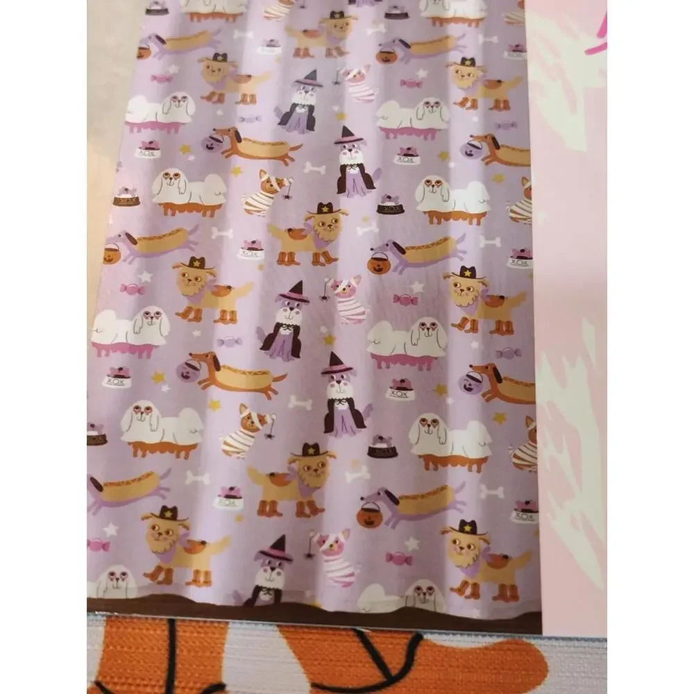 Betsey Johnson Halloween Shower Curtain 12 Hook Set Dogs Pumpkin 72”x 72” NEW